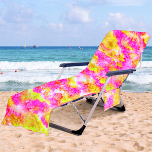 Beach Garden Chair Cover With Side Pockets Pool Towel Washable Chaise Lounge Cover Microfiber Tie Dye Beach Towel For Holidays