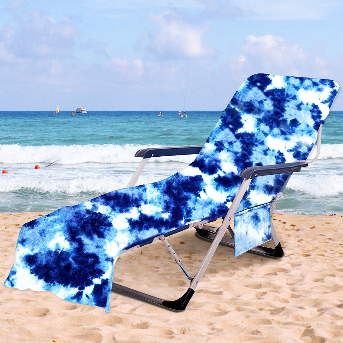 Beach Garden Chair Cover With Side Pockets Pool Towel Washable Chaise Lounge Cover Microfiber Tie Dye Beach Towel For Holidays