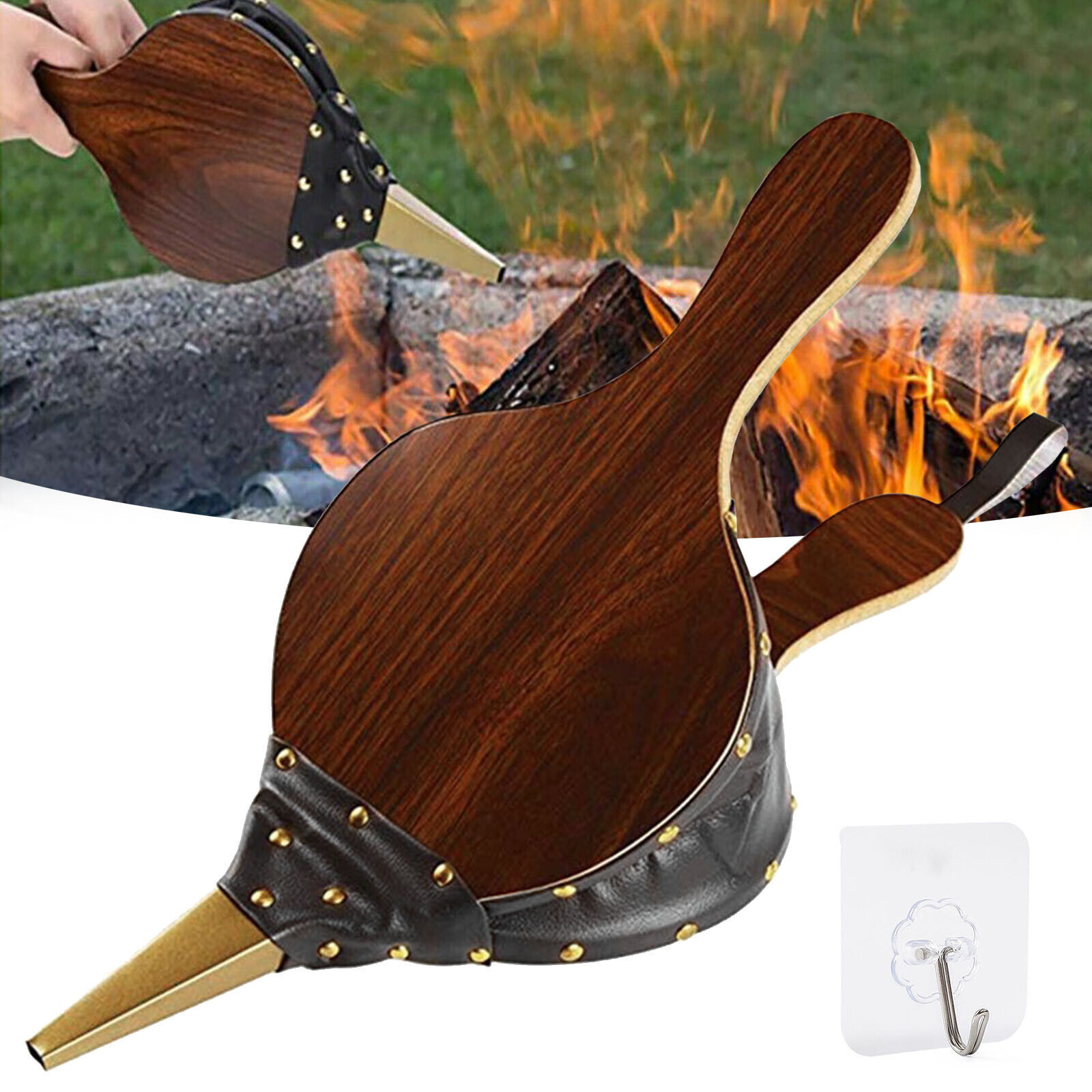 Fireplace Bellows Wooden Air Blower Cast Nozzle Hand Bellow Pump Fire Tool Outdoor Camping BBQ Grill Chimney Hand Bellow Pump