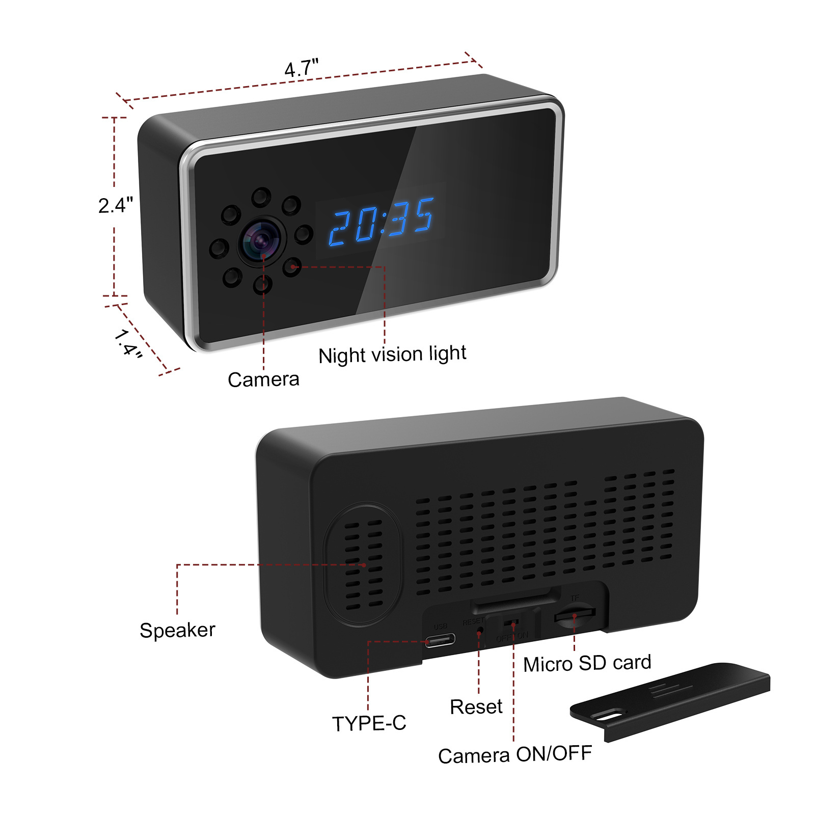 2600MAh battery   infrared  night vision  1920*1080   music speaker  baby   clock  camera   security camera