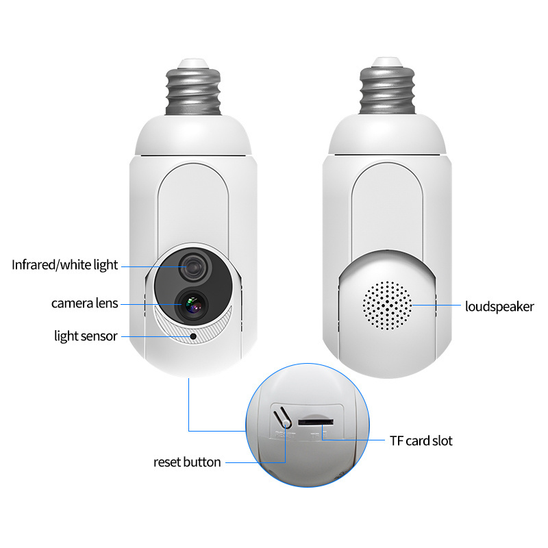 Easy and fast installation  motion detection  humanoid tracking   E27  screw  wireless  bulb security camera