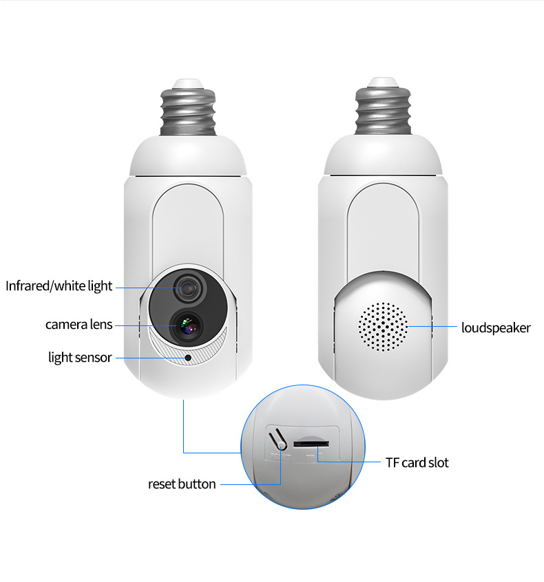 Easy and fast installation  motion detection  humanoid tracking   E27  screw  wireless  bulb security camera