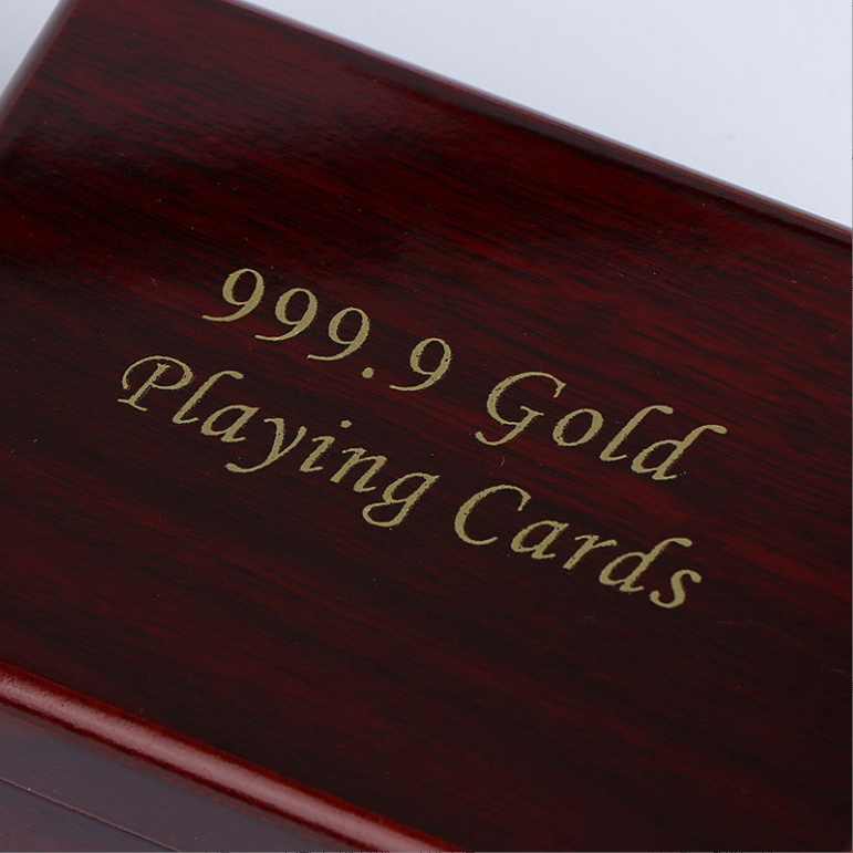 Promotional 24k Gold Foil Plated Playing Cards With Gift Mdf Wood Box 100% Plastic Golden Poker Cards