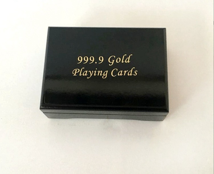 Promotional 24k Gold Foil Plated Playing Cards With Gift Mdf Wood Box 100% Plastic Golden Poker Cards