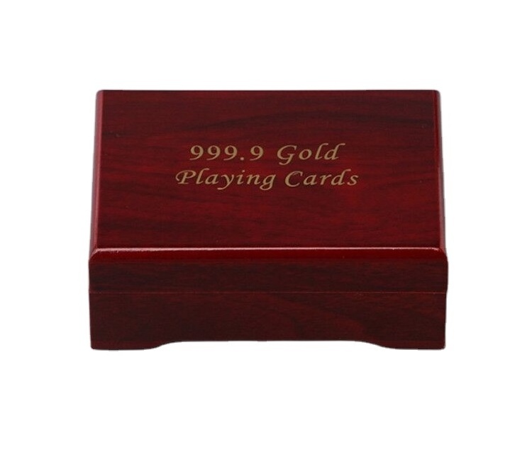 Promotional 24k Gold Foil Plated Playing Cards With Gift Mdf Wood Box 100% Plastic Golden Poker Cards