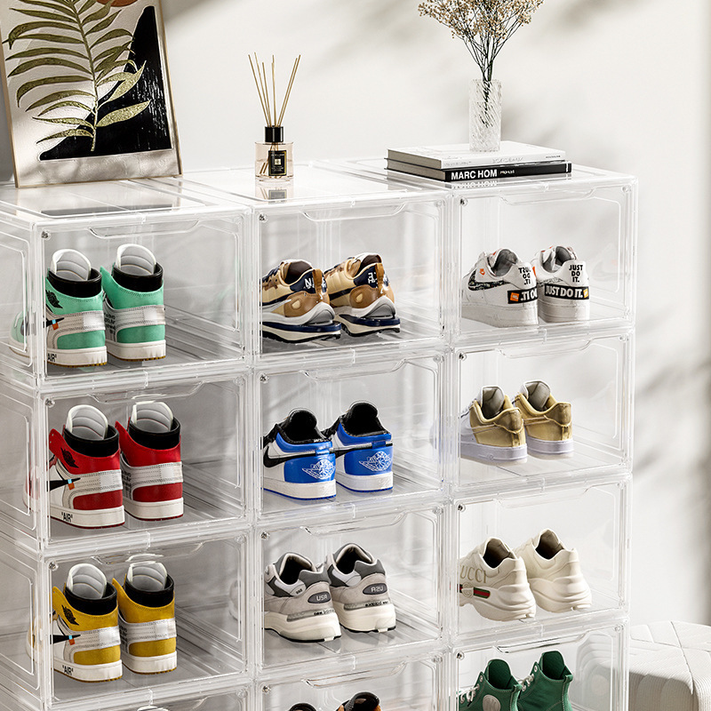 Wholesale private label Space Saving Acrylic Plastic Shoe Box Clear Plastic Stackable Shoe Organizer with Clear Door