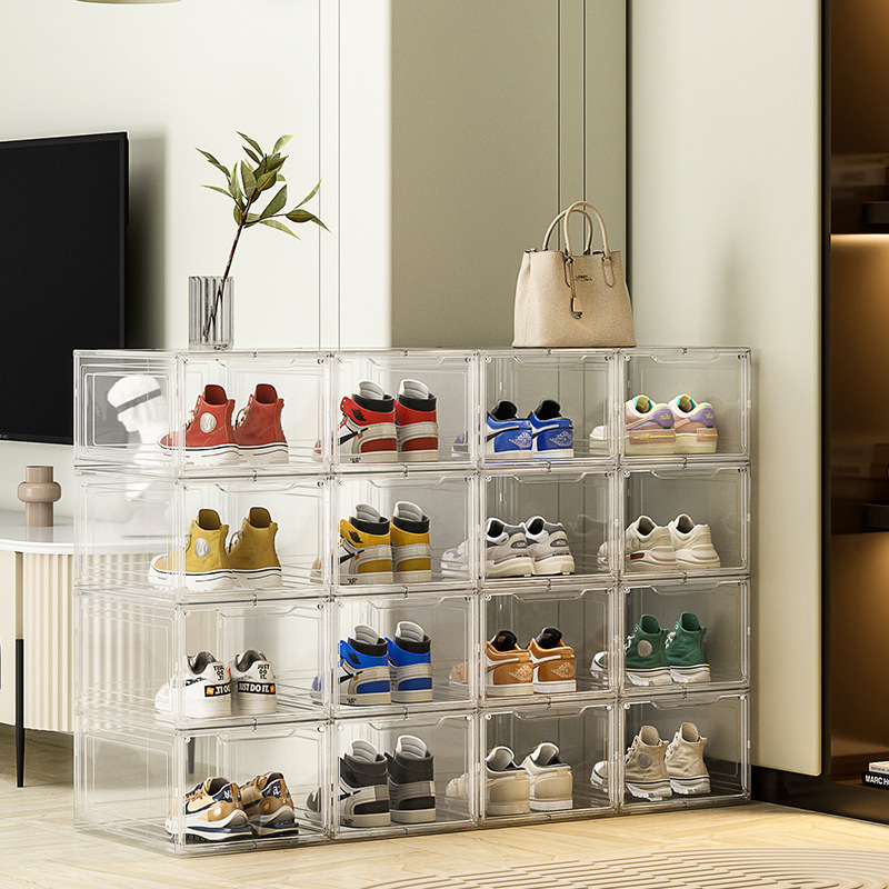 Wholesale private label Space Saving Acrylic Plastic Shoe Box Clear Plastic Stackable Shoe Organizer with Clear Door