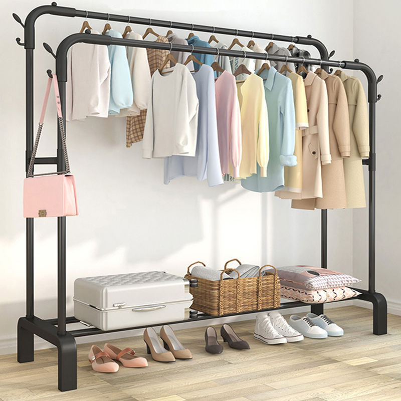 Wholesale Rolling Clothes Organizer Simple Trending Double Rod Clothing Garment Rack on Wheels for Hanging Clothes