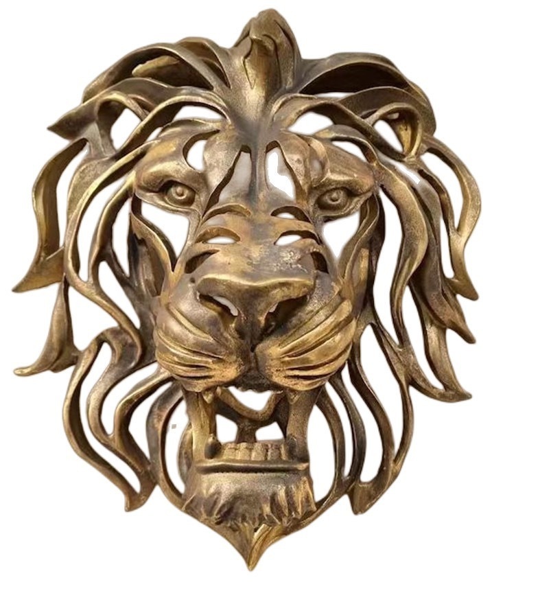 Wholesale Wall Mounted Art Sculpture 3D Handmade Resin Animal Gold Lion Head Wall Decor