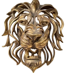 Wholesale Wall Mounted Art Sculpture 3D Handmade Resin Animal Gold Lion Head Wall Decor