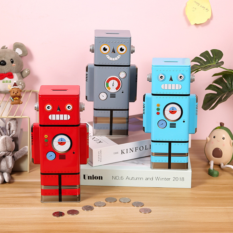 Iron Red Electronic Storage Box Digital Count Coin Bank Piggy Money Bank metal Robot Savings Bank for Boys and Girls