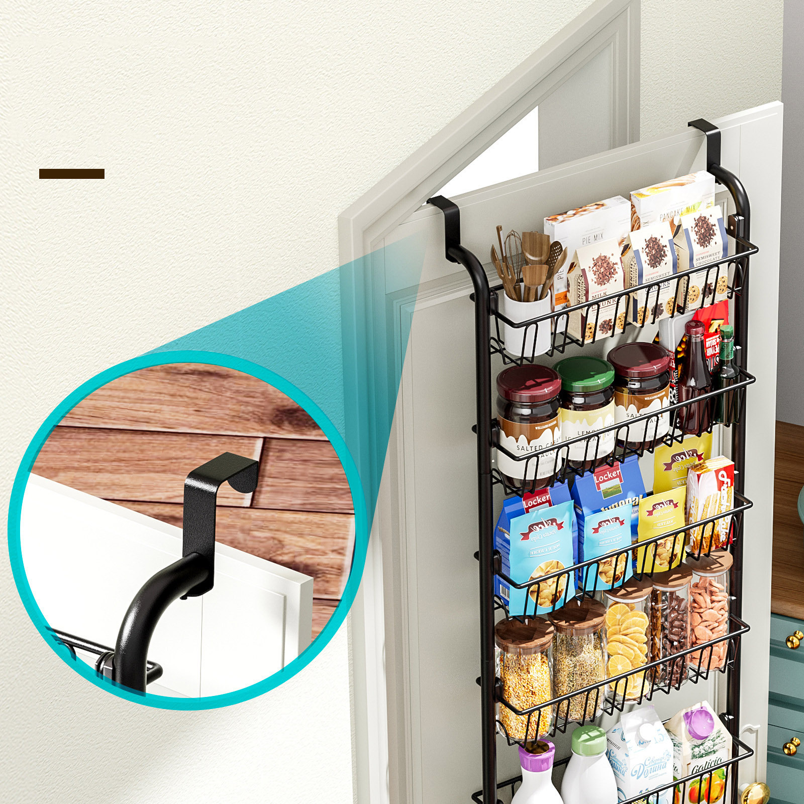 Over the Door Pantry Organizer Metal Pantry Organizers and Storage 6 Tiers Dual-use Hanging or Wall Mount Spice Rack Organizer