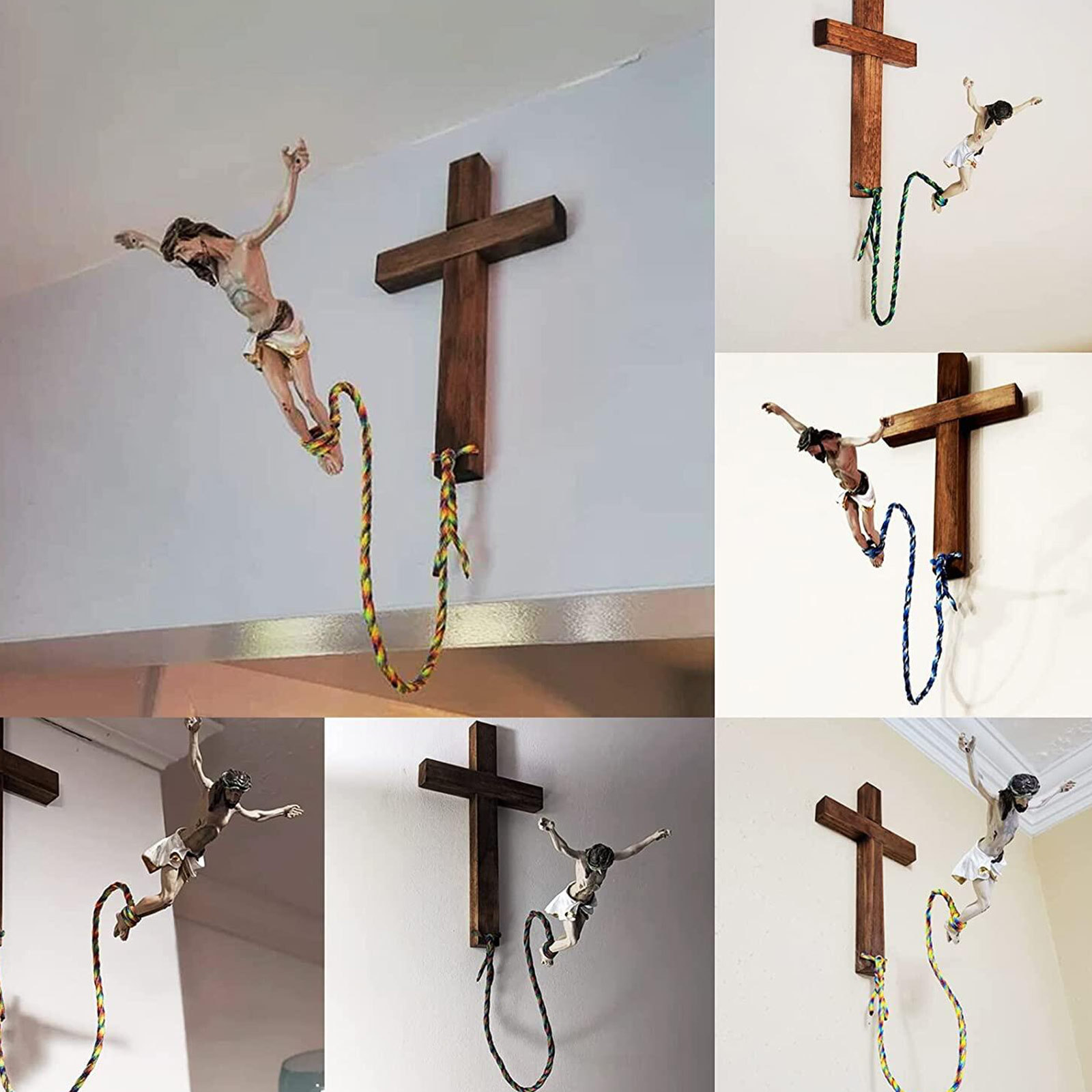 Home Decor Cross Hanging Decoration Christian Wall Art Religious Statue Crafts Bungee Jesus Cross Resin Figures