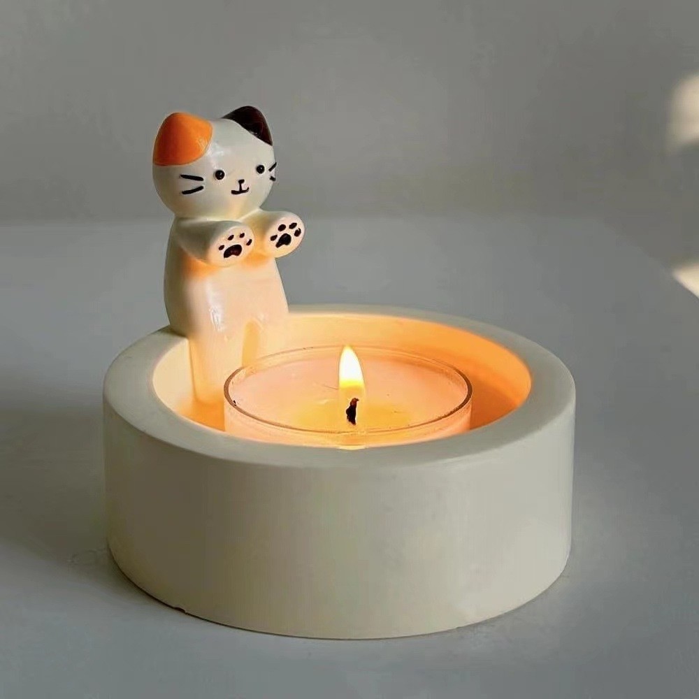 Creative Durable home decor Cartoon Kitten Candle Holder resin animal Cat Candlestick Holder for gift