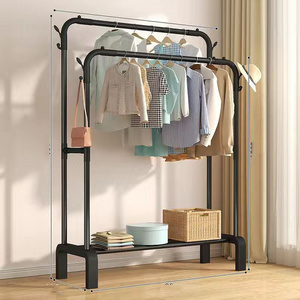 Wholesale custom Multi-functional Clothes Hanger Stand Storage Shelf double Rolling Hanging Clothes Rack