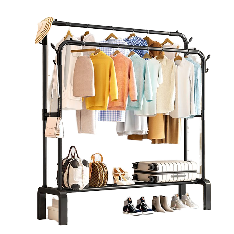 Custom logo New designs Multi-functional Bedroom Clothes Rack black Double Rods Garment Rack