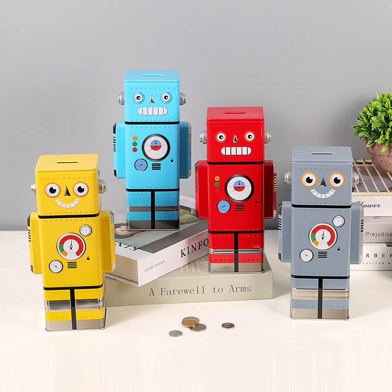 Iron Red Electronic Storage Box Digital Count Coin Bank Piggy Money Bank metal Robot Savings Bank for Boys and Girls