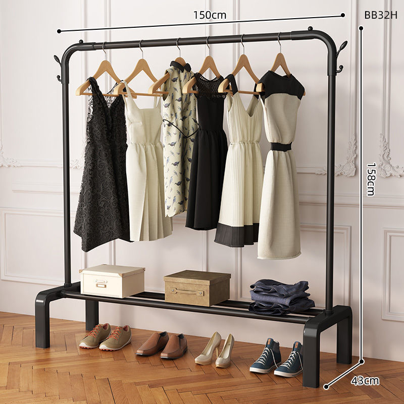 Custom logo New designs Multi-functional Bedroom Clothes Rack black Double Rods Garment Rack