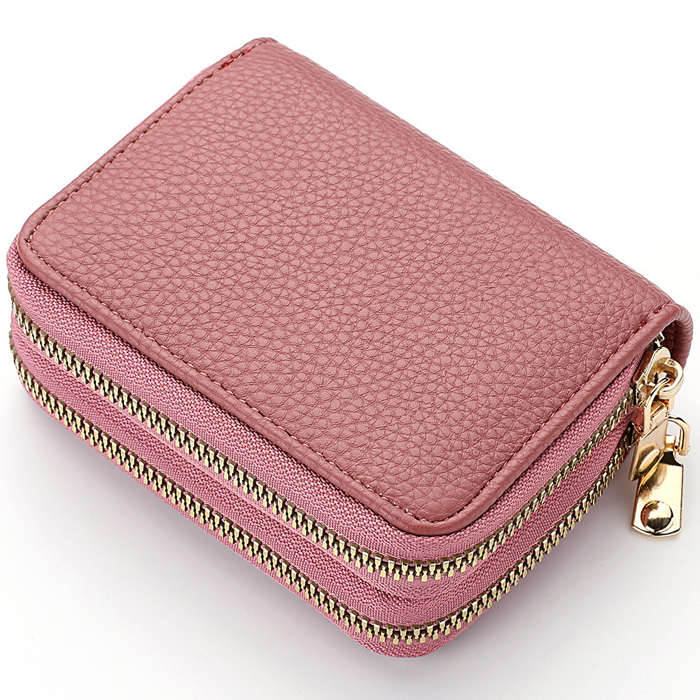 Pu Credit Card Holder Bag small ladies ID bag Double zipper mini card bag for women