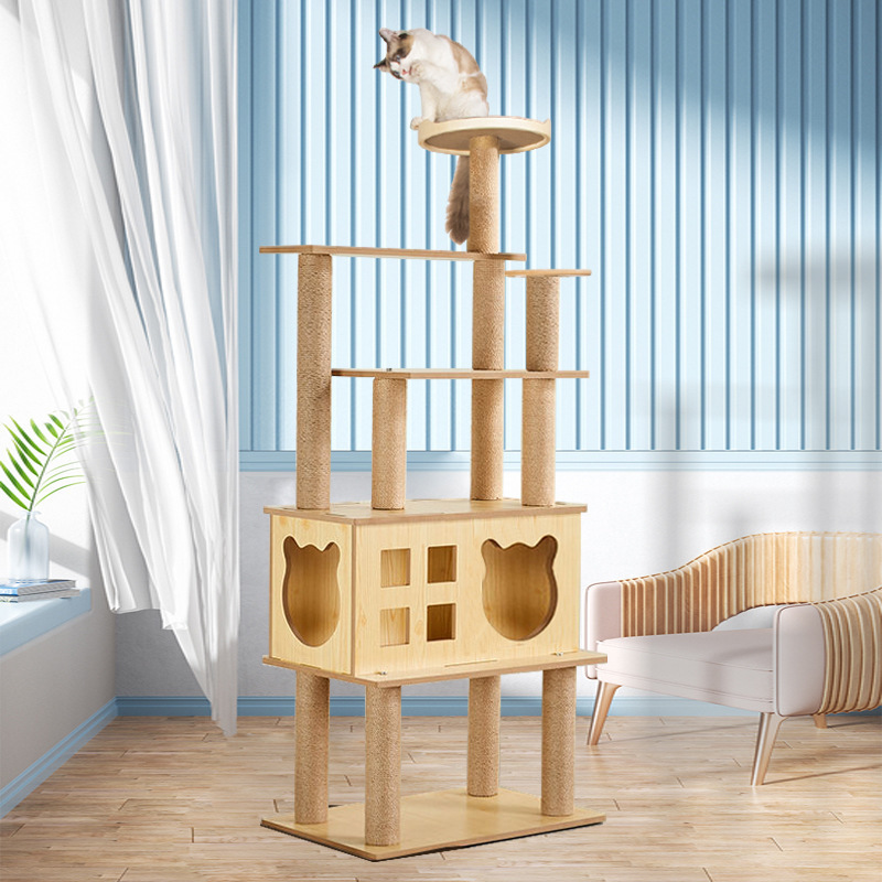 2023 New pet furniture pet cat climbing frame jump swing sword hemp rope woven 4-storey villa cat space capsule