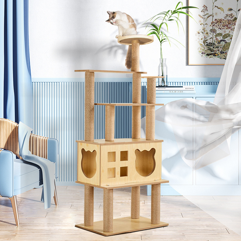 2023 New pet furniture pet cat climbing frame jump swing sword hemp rope woven 4-storey villa cat space capsule