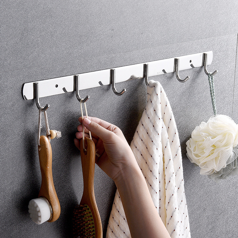 Stainless steel metal thickened row hook door back coat cap hook bathroom kitchen pendant hook hole punched, paste