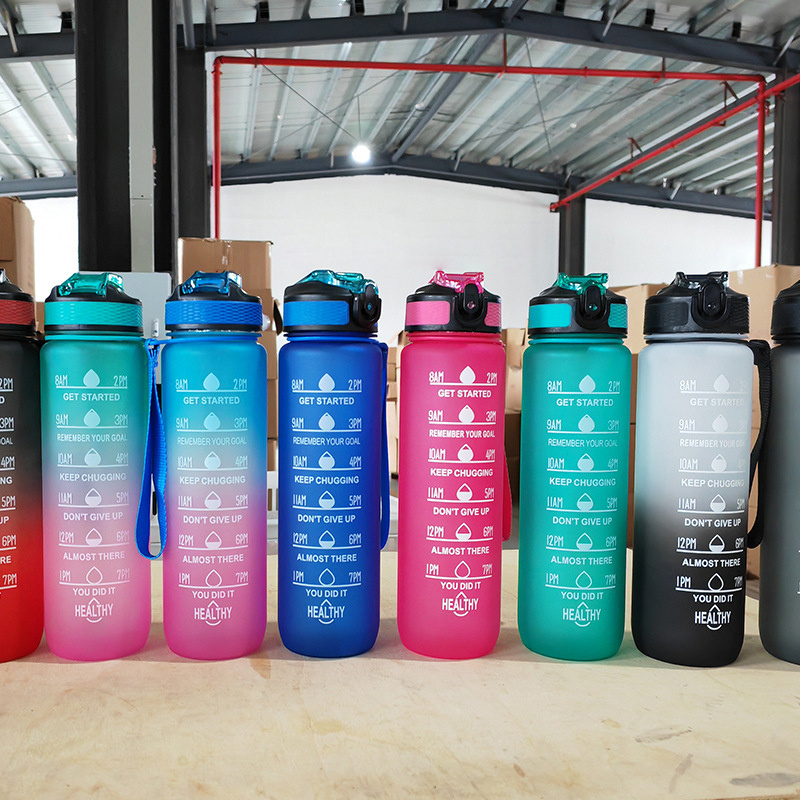 Wholesale 1000ml 32oz Leakproof BPA Free Time Marker Gradient Motivational Plastic Tritan Water Bottles With Custom Logo