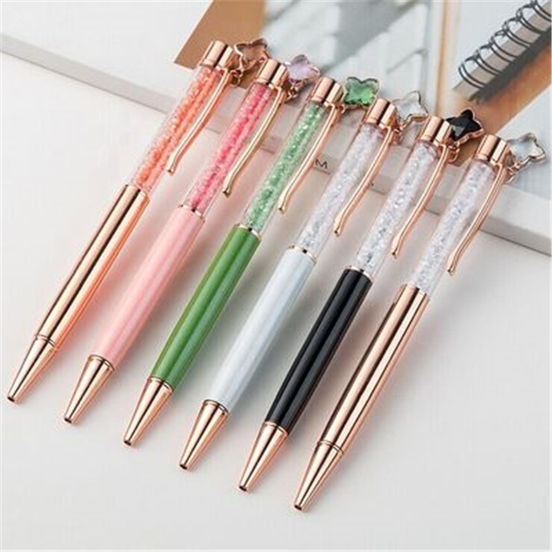 New Design Custom Laser Engraving Logo Metal Diamond Crysta Rose Gold Pen With Lucky Charms