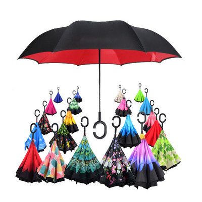 Wholesale Automatic Car Outdoor Double Layer Folding Reverse Inverted Umbrella With C Handle