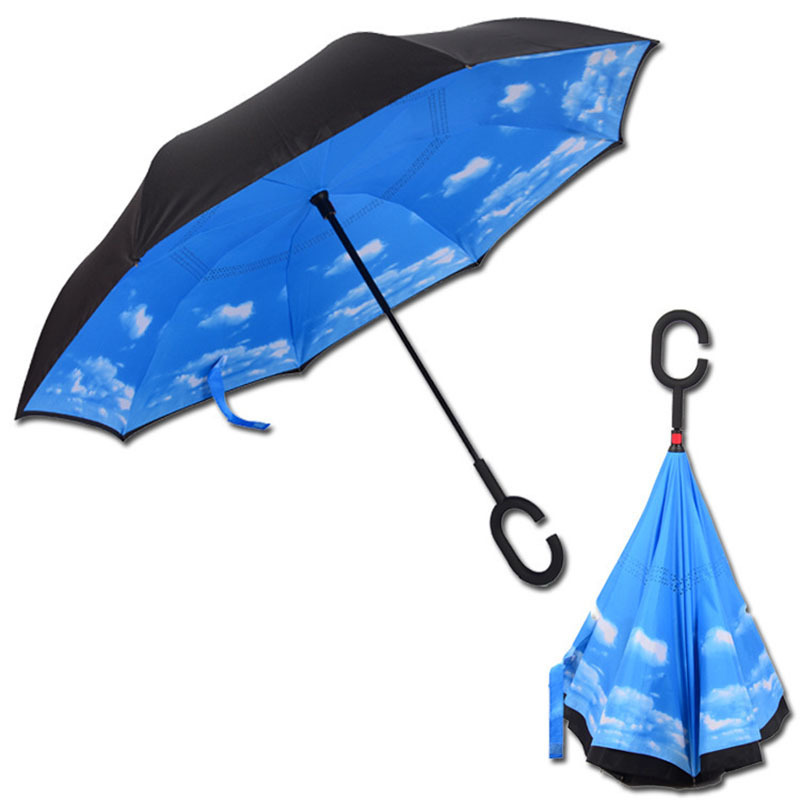 Wholesale Automatic Car Outdoor Double Layer Folding Reverse Inverted Umbrella With C Handle