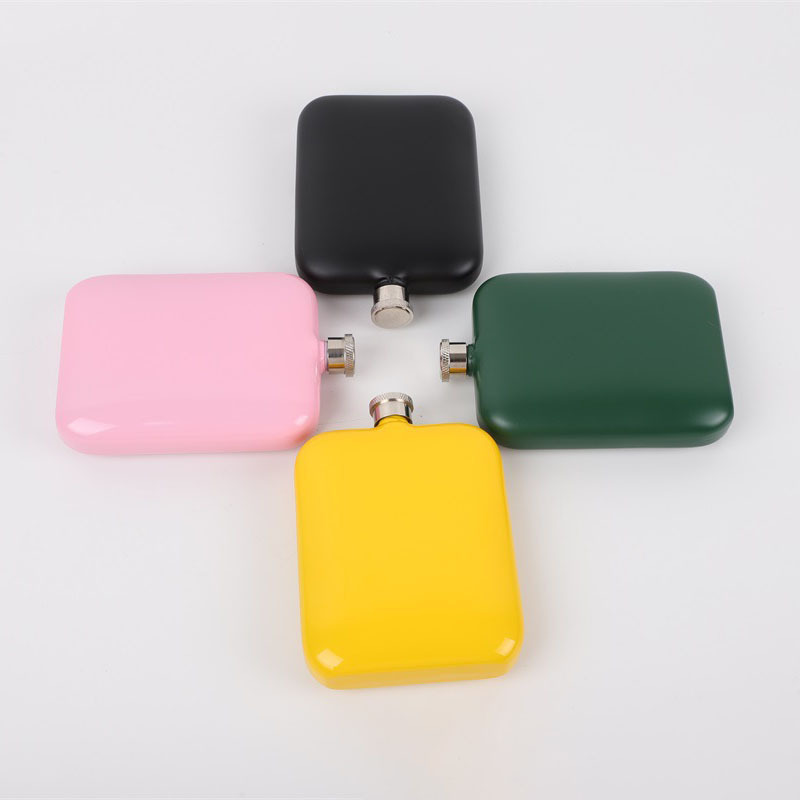 Stocks 304 pocket portable stainless steel 6oz hip flask colorful powder coated whisky hip flask