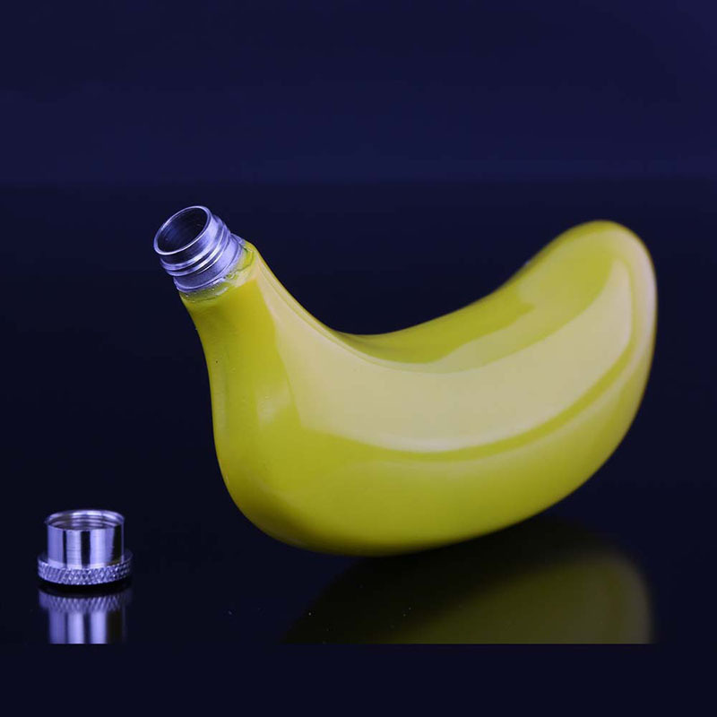 Customized laser logo mini metal banana shape stainless steel yellow hip flask