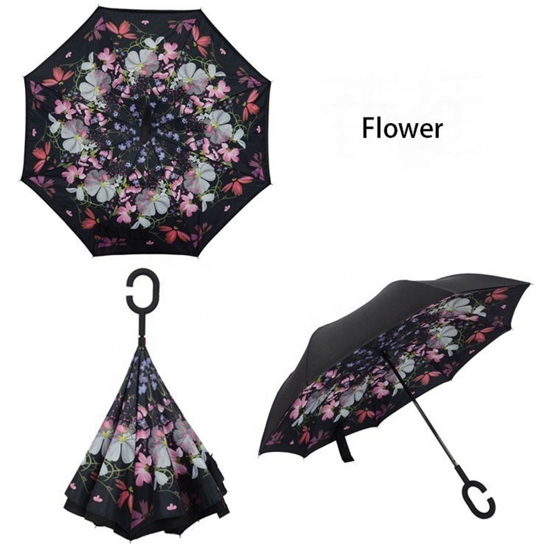 Advertising Promotional Customized Logo Printing Windproof Double Layer C Handle Inside Out Umbrella