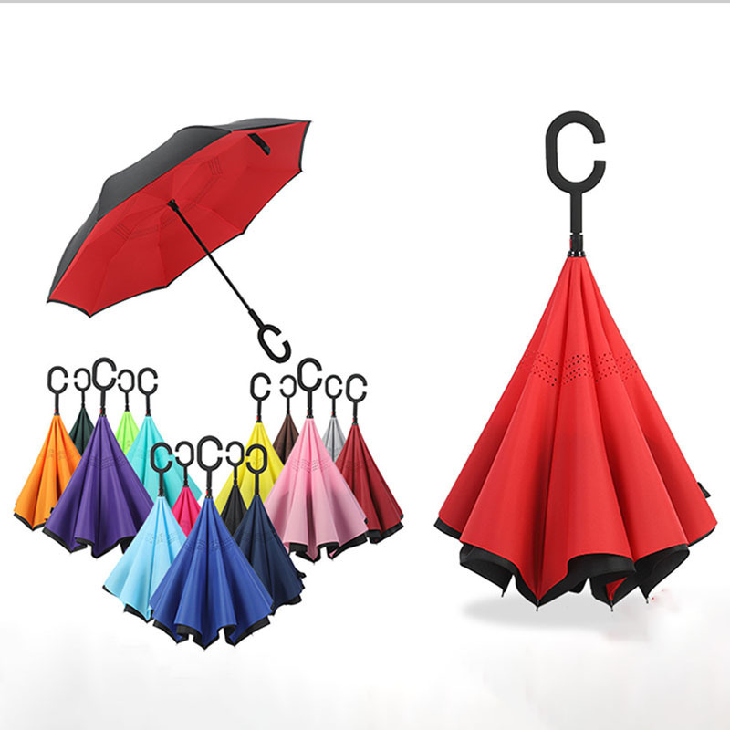 Advertising Promotional Customized Logo Printing Windproof Double Layer C Handle Inside Out Umbrella