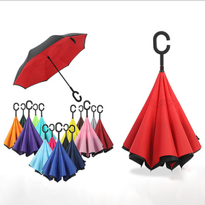 Advertising Promotional Customized Logo Printing Windproof Double Layer C Handle Inside Out Umbrella