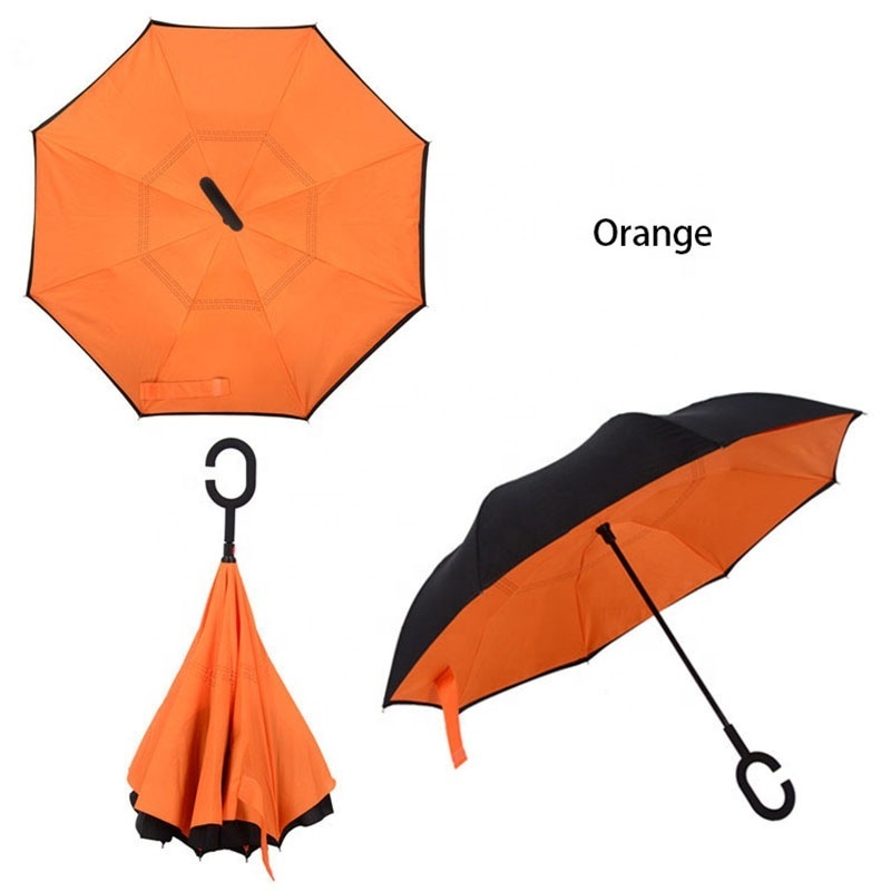 Advertising Promotional Customized Logo Printing Windproof Double Layer C Handle Inside Out Umbrella