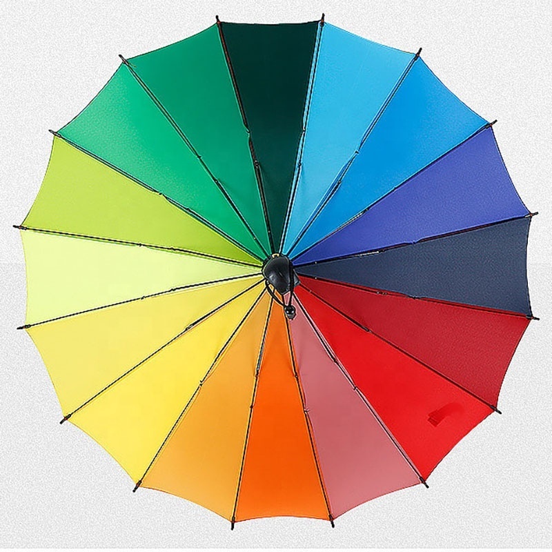 Creative 16k Long Handle Yiwu Windproof Umbrella Rainbow Stick Iridescent Umbrella