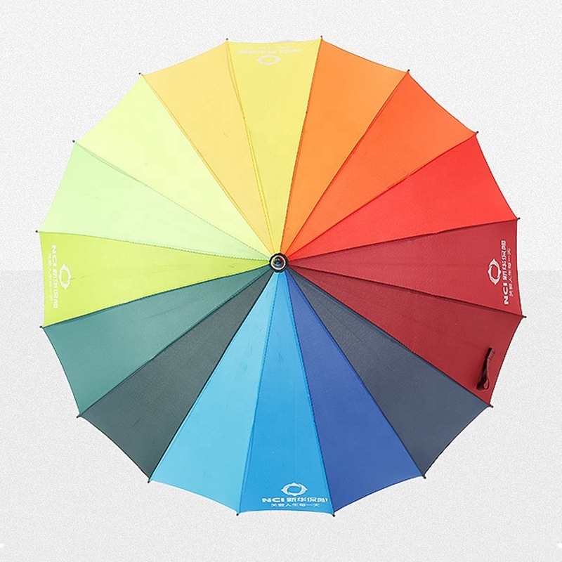 Creative 16k Long Handle Yiwu Windproof Umbrella Rainbow Stick Iridescent Umbrella