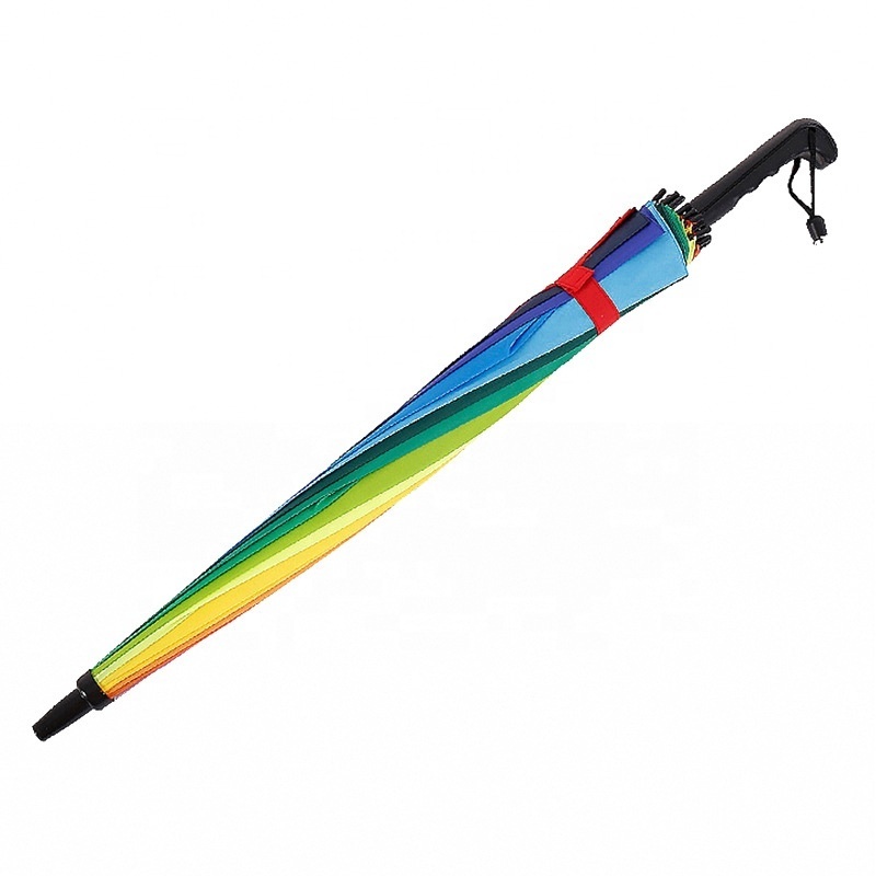 Creative 16k Long Handle Yiwu Windproof Umbrella Rainbow Stick Iridescent Umbrella