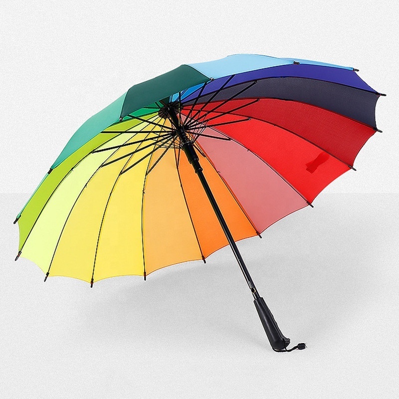 Creative 16k Long Handle Yiwu Windproof Umbrella Rainbow Stick Iridescent Umbrella