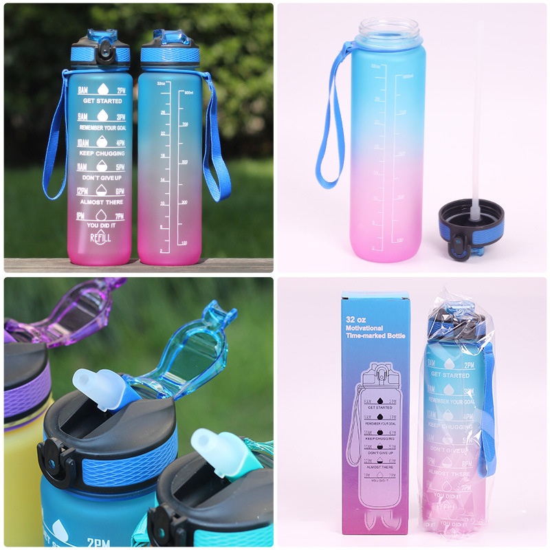 Wholesale 1000ml 32oz Leakproof BPA Free Time Marker Gradient Motivational Plastic Tritan Water Bottles With Custom Logo