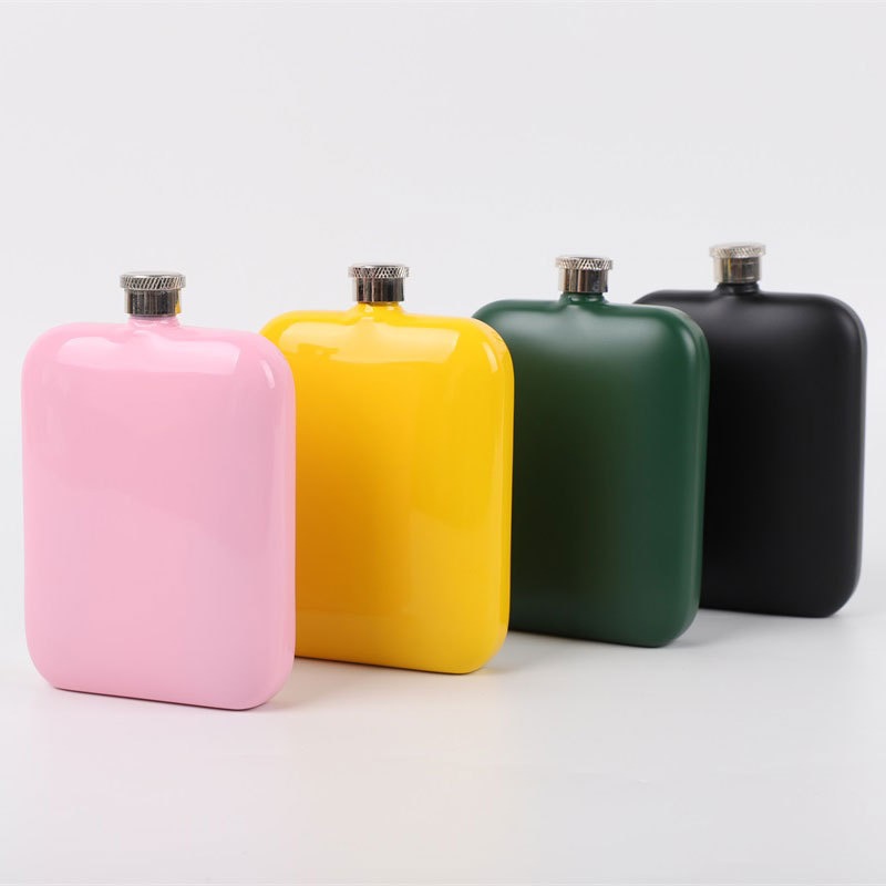 Stocks 304 pocket portable stainless steel 6oz hip flask colorful powder coated whisky hip flask