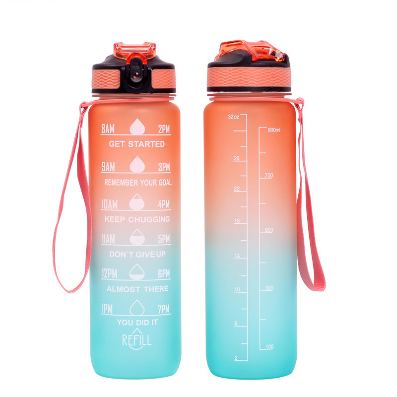 Wholesale 1000ml 32oz Leakproof BPA Free Time Marker Gradient Motivational Plastic Tritan Water Bottles With Custom Logo