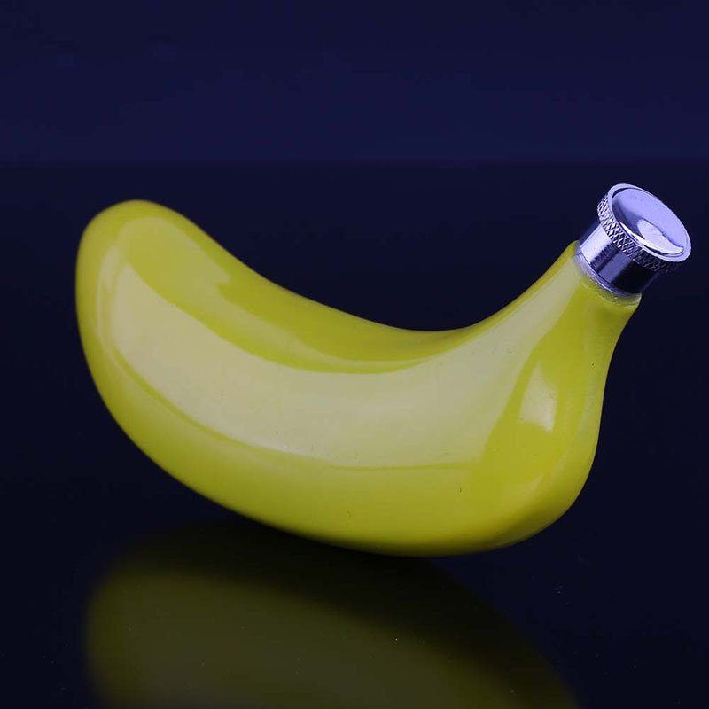 Customized laser logo mini metal banana shape stainless steel yellow hip flask