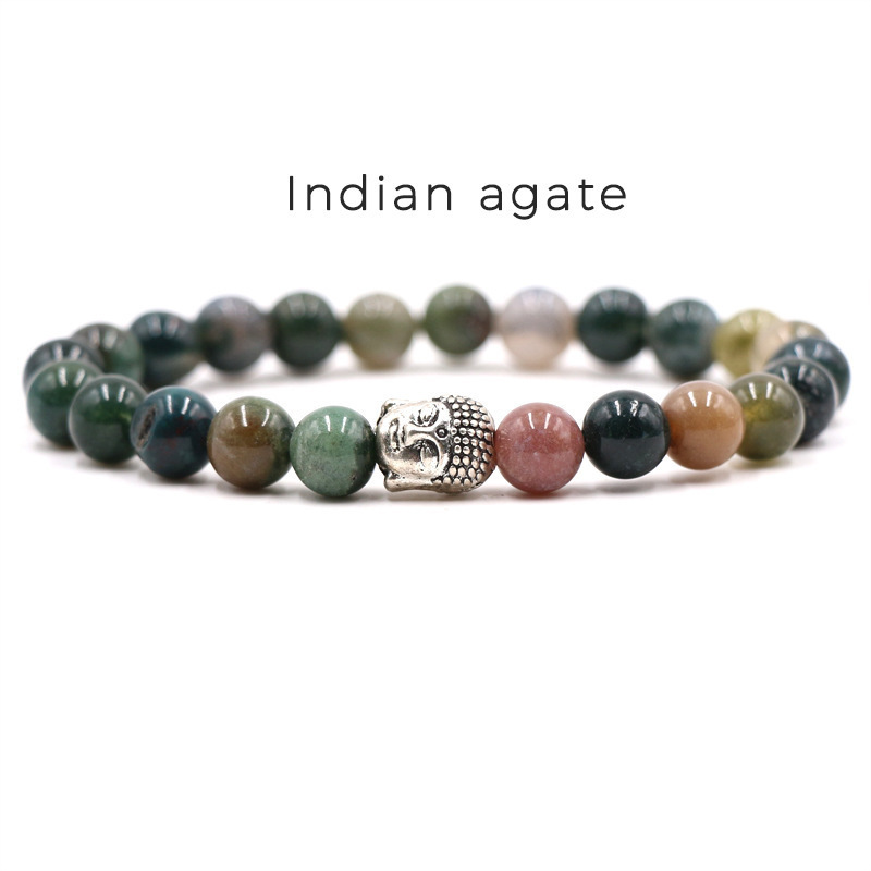 8mm Colorful Natural Stone Beads Bracelets Buddha Head Charms Bracelet For Men Women Wholesale Jewelry