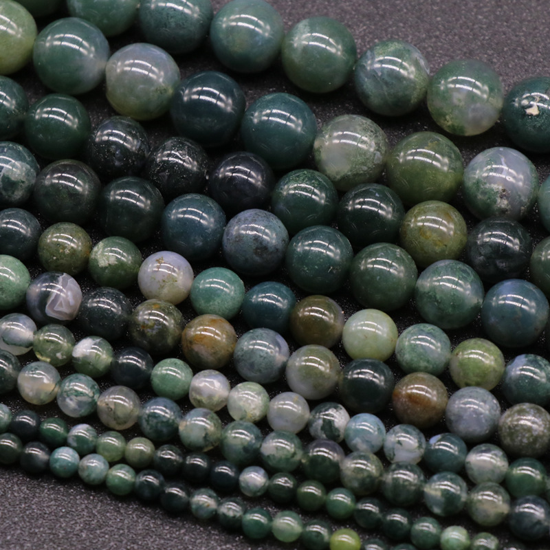 Natural Stone Moss Agate Beads Dark Green Agate Beads For Jewelry Making Necklace Bracelet