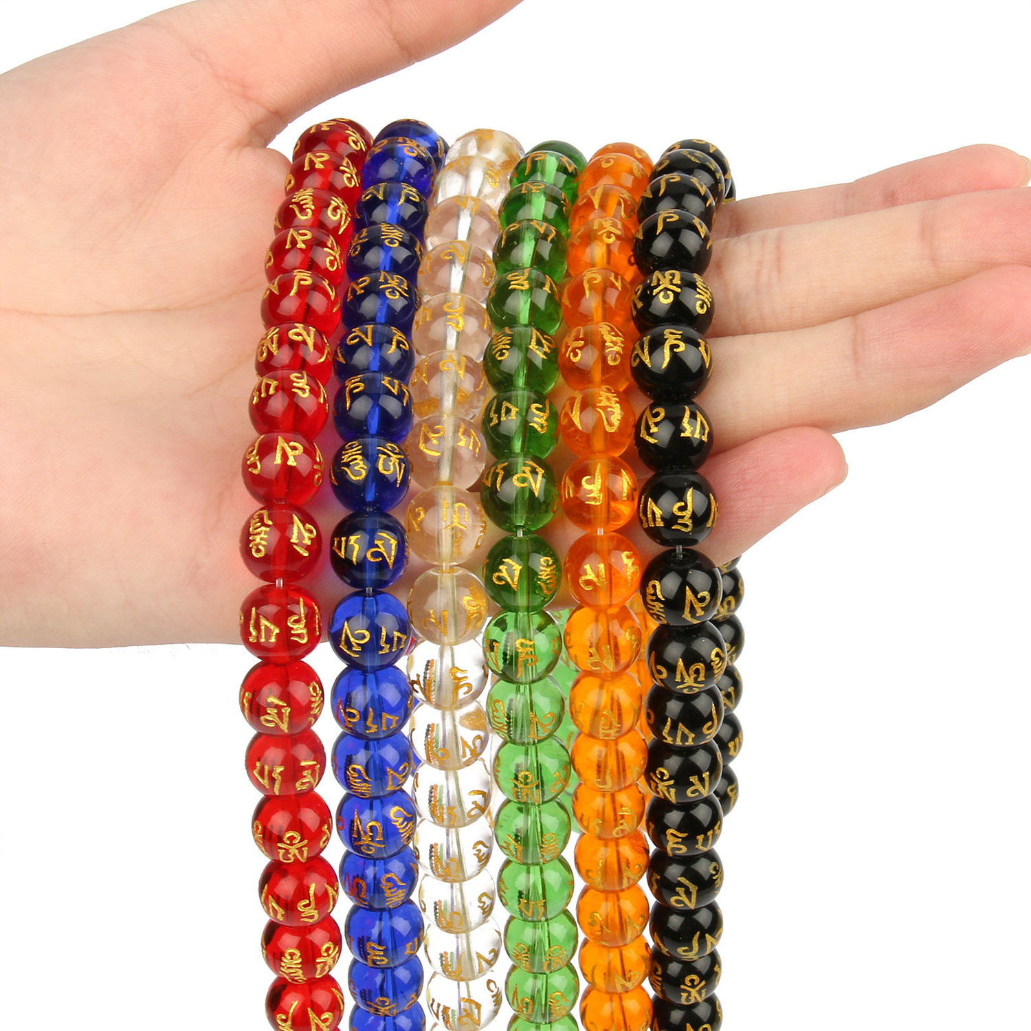 Natural Gemstone 6mm 8mm 10mm Carved om mani padme hum Mantra Colorful Agate Round Stone Beads for Jewelry Making