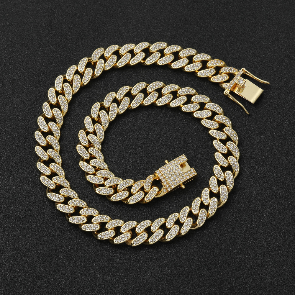 Men iced Out Zircon Buckle 14K 18K Gold Plated Miami Stainless Steel Cuban Link Chain Necklace Set Men Jewelry Cuban Link