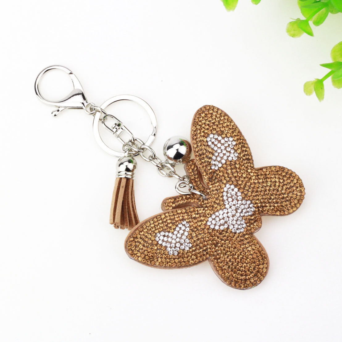 Butterfly Full Crystal Diamond Handbag Charm Pendant Tassel Keyring Strass Crystal Butterfly Keychain For Purse