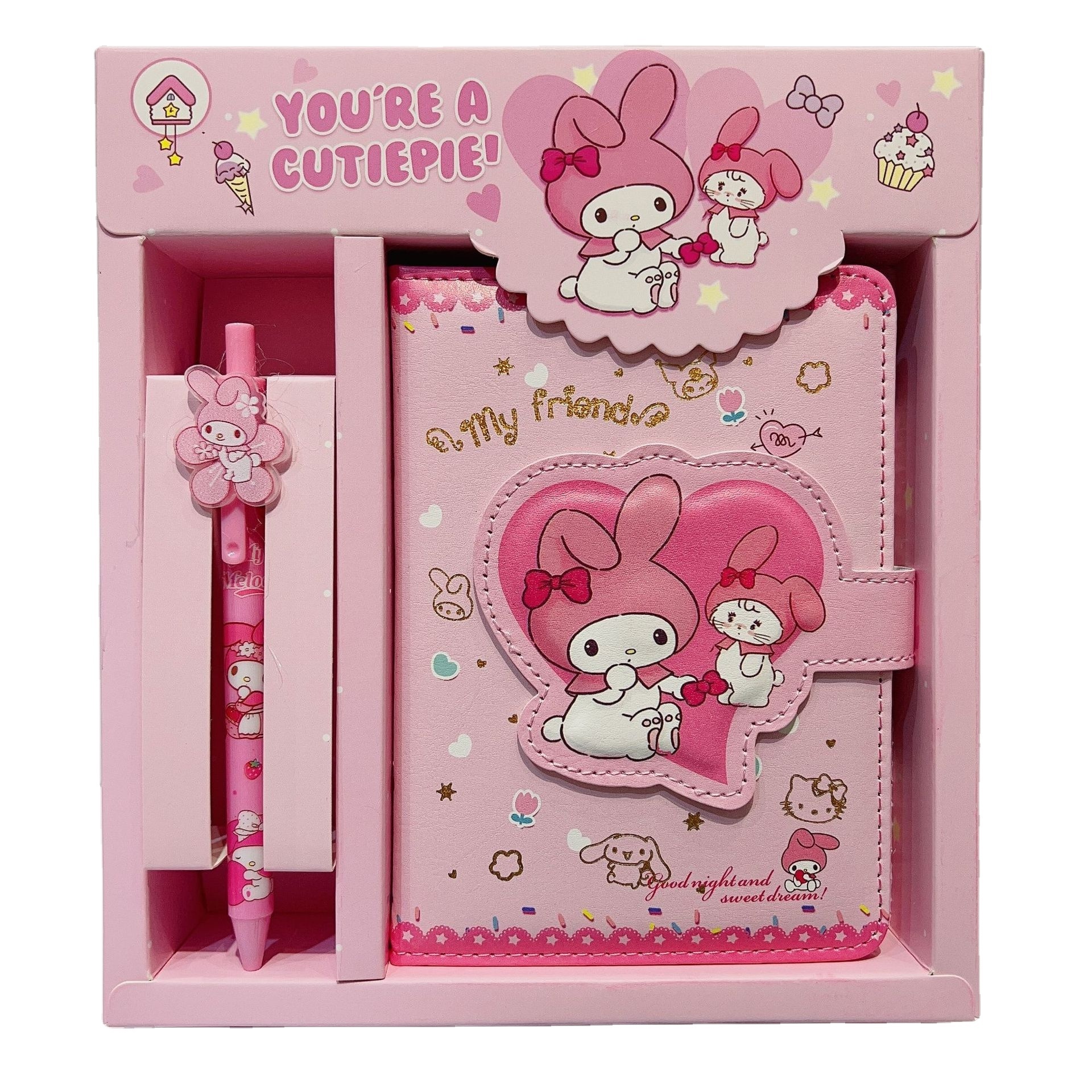 Sanrio Notebook Gel Pen Kuromi My Melody Cinnamoroll Notepad Daily Weekly Agenda Planner Notebook Stationery Set School Gift